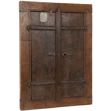 Finestra finestrina grata in legno massello e in ferro antica e vecchia medievale con telaio da interno o da esterno (1/5)