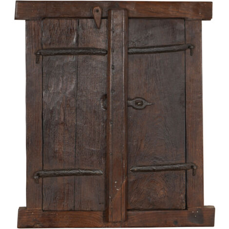 Finestra finestrina grata in legno massello e in ferro antica e vecchia medievale con telaio da interno o da esterno (1/4)