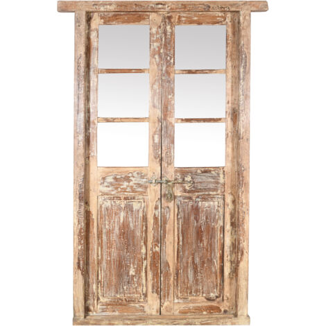 Porta portone in legno massello e ferro da interno o da esterno vecchia e antica medievale con telaio e vetro (1/5)