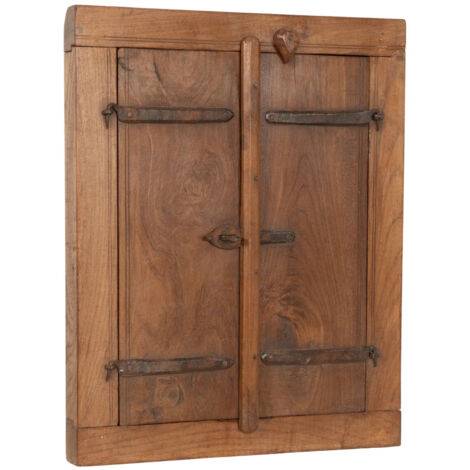 Finestra finestrina grata in legno massello e in ferro antica e vecchia medievale con telaio da interno o da esterno (1/5)