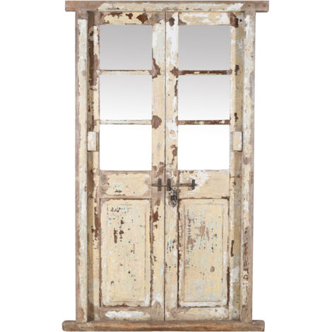 Porta portone in legno massello e ferro da interno o da esterno vecchia e antica medievale con telaio e vetro (1/5)