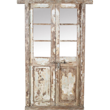 Porta portone in legno massello e ferro da interno o da esterno vecchia e antica medievale con telaio e vetro (1/3)
