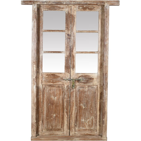 Porta portone in legno massello e ferro da interno o da esterno vecchia e antica medievale con telaio e vetro (1/5)