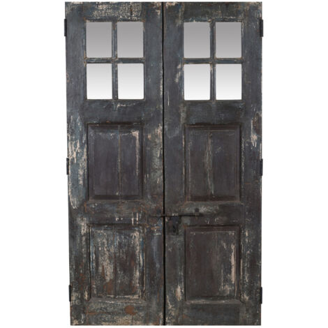 Porta portone in legno massello e ferro da interno o da esterno vecchia e antica medievale con vetro (1/4)
