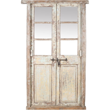 Porta portone in legno massello e ferro da interno o da esterno vecchia e antica medievale con telaio e vetro (1/5)