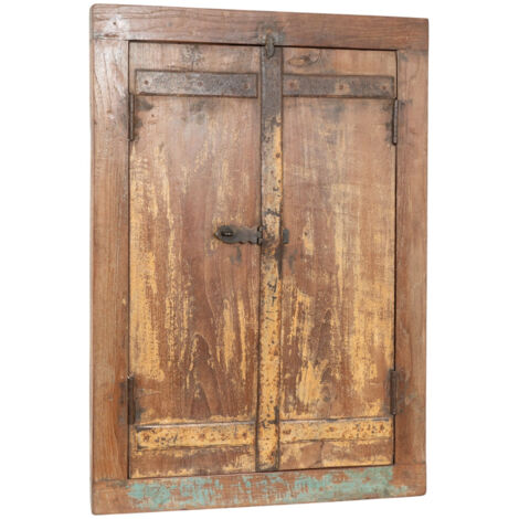 Finestra finestrina grata in legno massello e in ferro antica e vecchia medievale con telaio da interno o da esterno (1/5)