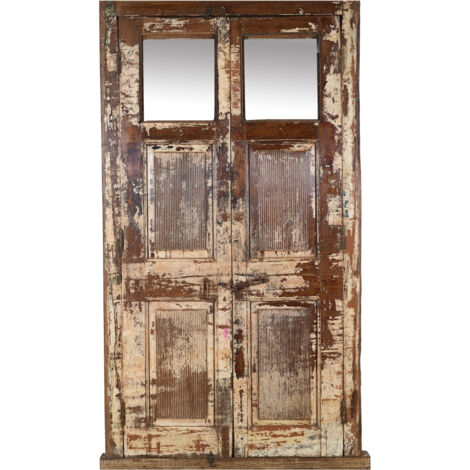 Porta portone in legno massello e ferro da interno o da esterno vecchia e antica medievale con telaio e vetro (1/5)