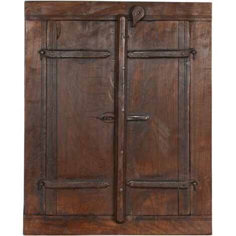Finestra finestrina grata in legno massello e in ferro antica e vecchia medievale con telaio da interno o da esterno (1/5)