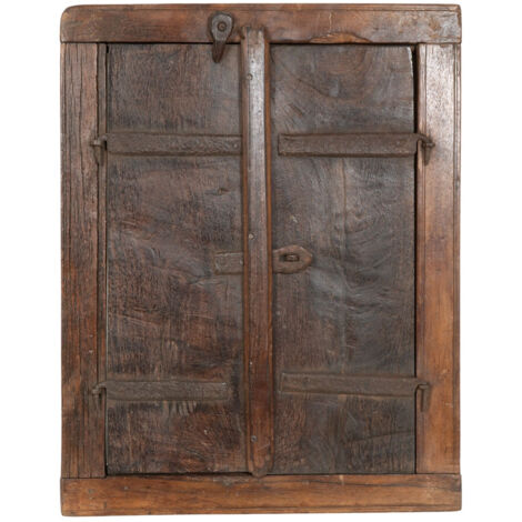Finestra finestrina grata in legno massello e in ferro antica e vecchia medievale con telaio da interno o da esterno (1/5)