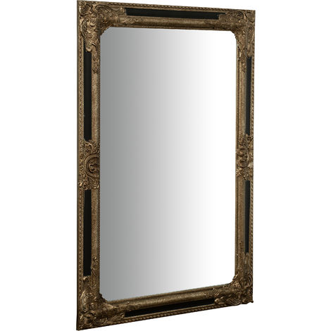 Specchio Specchiera Impero da parete e appendere verticale/orizzontale  L60xPR4xH90 cm finitura argento e nero anticato