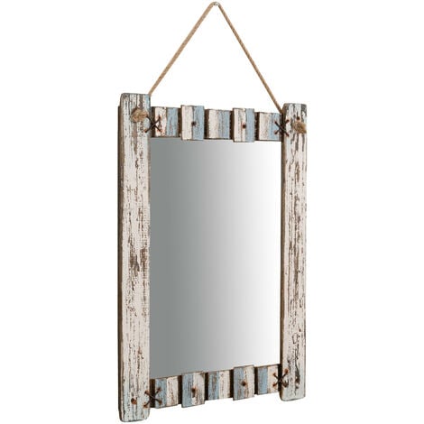 Specchio vintage da parete 64x42x3 cm Specchio da parete in legno massello  con corda Specchio bagno