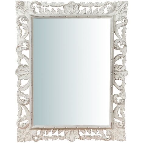 Specchio da parete 90x70x4 cm Made in Italy Specchio shabby bianco anticato  Specchio barocco Cornice bianca