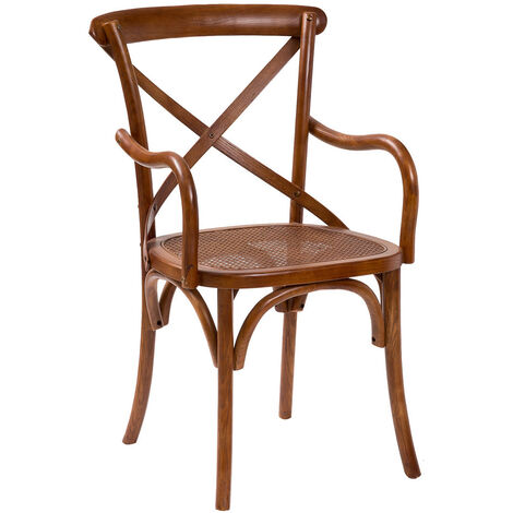 Sedia Da Pranzo In Legno Massello Di Frassino E Rattan, Stile Bistrot Vintage, 89x50x43 Cm, Per Interni/Esterni - 3