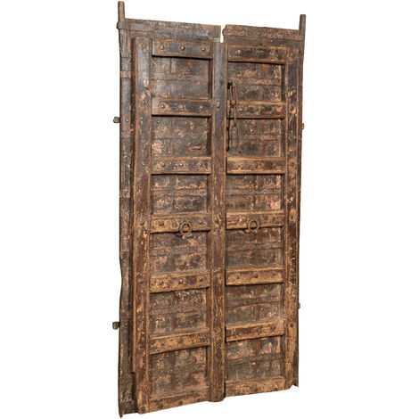 Porta in legno massello e ferro da interno o da esterno vecchia e antica medievale scorrevole