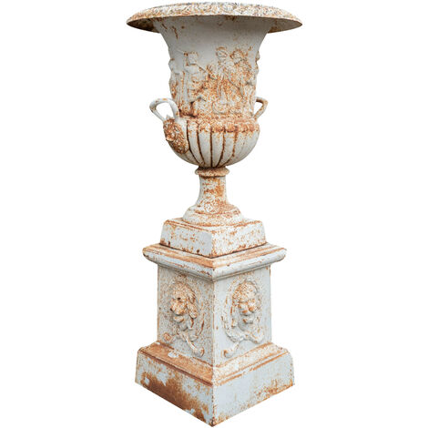 Creative Co-Op Vaso In Terracotta Testurizzata, Finitura Anticata Crema, Apertura Stretta, 14x14x17 Cm, Decorazione Rustica