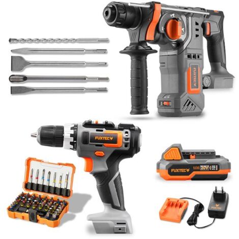 Pack outils 20V sans fil - FUXTEC - visseuse sans fil et marteau perforateur, avec batteries et accessoires (1/5)