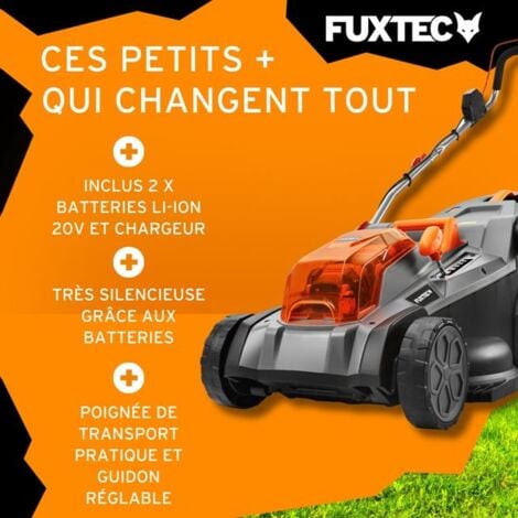 Tondeuse gazon batterie 40V (2X20V) - FUXTEC FX-E2RM43 - largeur 43cm 2 batteries Li-Ion 4Ah, double chargeur 2,4A, bac 40L