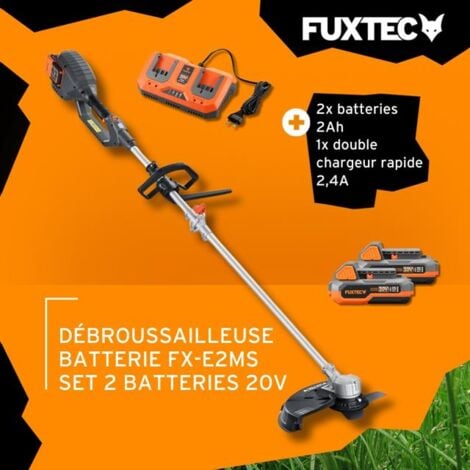 Débroussailleuse sans fil - FUXTEC FX-E2MS – 2 batteries 20V 2Ah et double chargeur 2,4A inclus - Fil et lame - Largeur 25,5 - 35cm