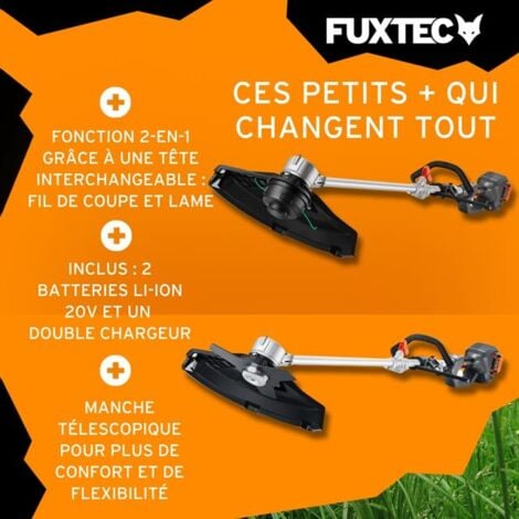 Débroussailleuse sans fil - FUXTEC FX-E2MS – 2 batteries 20V 2Ah et double chargeur 2,4A inclus - Fil et lame - Largeur 25,5 - 35cm