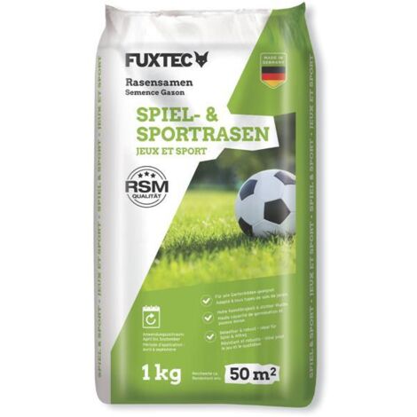 FUXTEC Semences de gazon sport et jeux FX-RSSP1 – 1kg pelouse résistante au piétinement pour jardin et zones de jeux – semis printemps à été – rendement env. 40 m²/kg