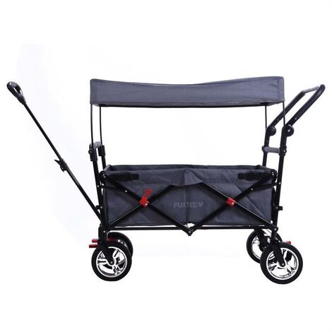 Chariot enfant tirer pliable tissu rouge métal noir balade en famille