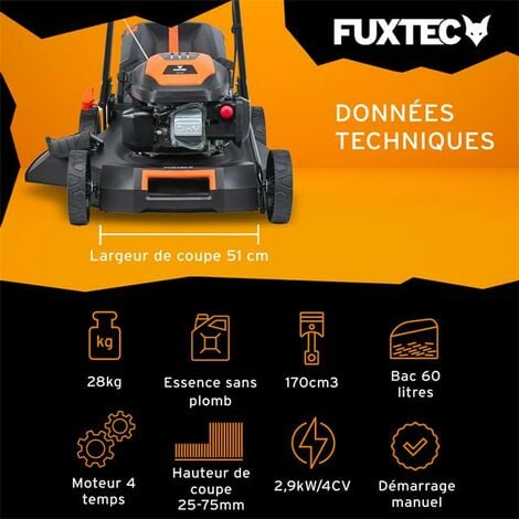 Tondeuse thermique autotractée 51cm 170cm3 - FUXTEC FX-RM5170 - 60 L Easy Clean