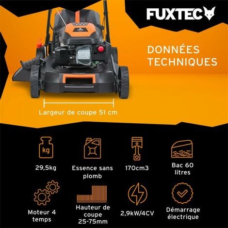 Tondeuse thermique autotractée démarrage électrique 51cm 170cm3 - FUXTEC FX-RM5170eS - 60 L Easy Clean