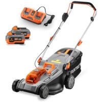 Fuxtec – Tondeuse à gazon sans fil 40V avec 2 batteries 4Ah – Largeur de coupe 37cm – Chargeur double 2,4A – Bac de ramassage 40L