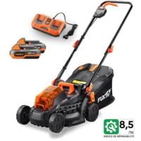 Fuxtec – Tondeuse à gazon sans fil 40V avec 2 batteries 2Ah – Largeur de coupe 33cm – Chargeur double 2,4A – Bac de ramassage 35L