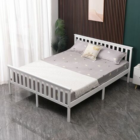 WestWood Double Bed Solid Pine Wood Frame With Footboard Wood Slat Support Bedroom White (1/5)