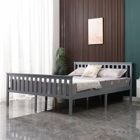 WestWood Double Bed Solid Pine Wood Frame With Footboard Wood Slat Support Bedroom Grey