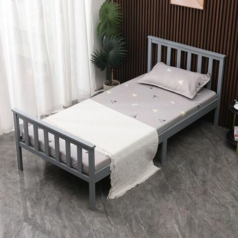 WestWood Single Bed Solid Pine Wood Frame With Footboard Wood Slat Support Bedroom Grey (1/5)