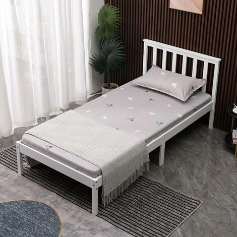 WestWood Single Bed Durable Solid Pine Frame Low Foot End Wood Slat Support Bedroom White (1/5)