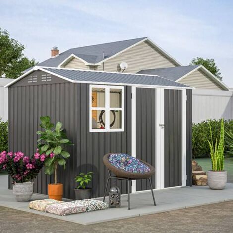 BIRCHTREE Garden Shed With Window Steel Apex Roof Free Foundation 8X6FT Outdoor Backyard Storage Organizer Air Vents Anthracite