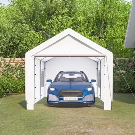 BIRCHTREE Heavy Duty Carport 10x20ft Car Canopy Storage Shed Garage Party Tent Gazebo with Windows Removable Sidewalls UV Resistant White