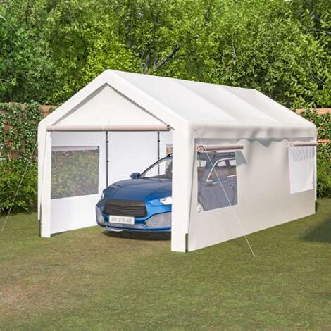 BIRCHTREE Heavy Duty Carport 10x20ft Car Canopy Storage Shed Garage Party Tent Gazebo with Windows Removable Sidewalls UV Resistant White