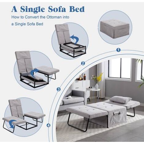 WestWood Multi-Functional Convertible Sofa Bed 4-in-1 Recliner Footstool Guest FSB15 Light Grey