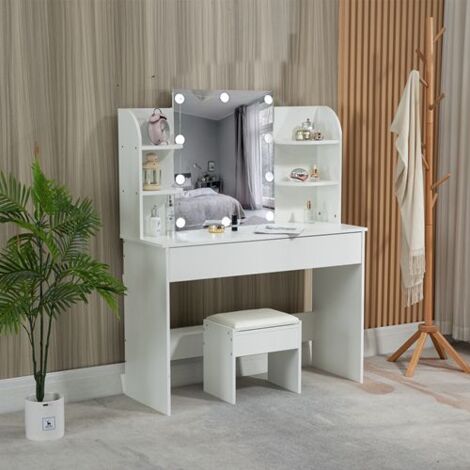 WestWood White Dressing Makeup Table Set Stool Adjust LED Mirror Shelves Drawers (1/5)