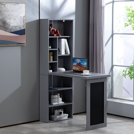 WestWood Grey Pull-Down Space Saving Desk Storage Shelf Convertible Computer Work Table Office Study