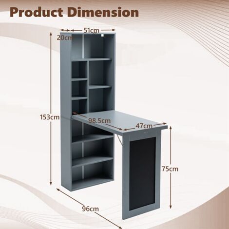 WestWood Grey Pull-Down Space Saving Desk Storage Shelf Convertible Computer Work Table Office Study