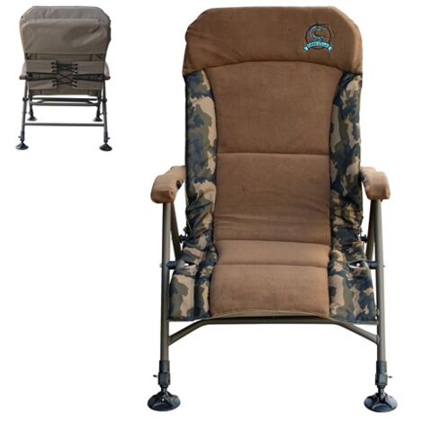 CARPZILLA Recliner Folding Camping Fishing Chair 4CM Cushion 150KG Capacity Camo
