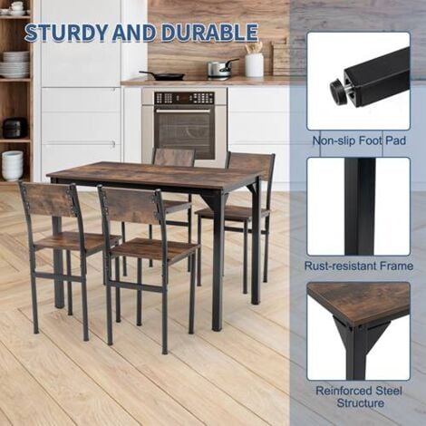 WestWood 5-Piece Dining Set Rectangular Table & 4 Chairs for Home Bistro Cafe Brown DS20