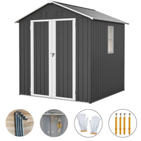 BIRCHTREE Garden Shed 6x6FT Steel Apex Tool Equipment Organize W/Window Door Anthracite (1/5)