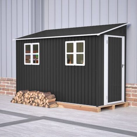 BIRCHTREE 4x10ft Lean To Garden Shed Metal Storage House Pent Roof Anthracite (1/5)