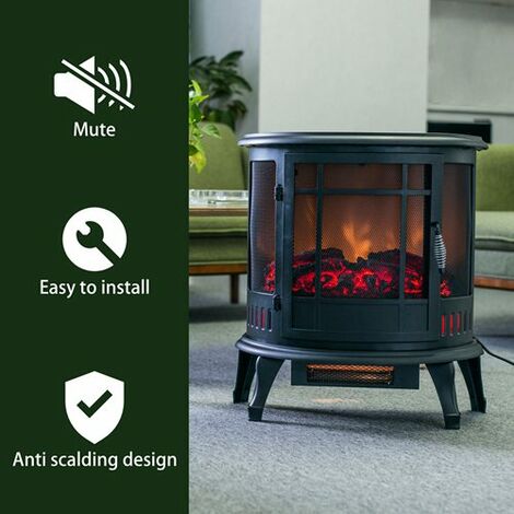 FoxHunter 1.8KW Electric Fireplace Log Fire Heater Burner Oval LED Flame Effect 