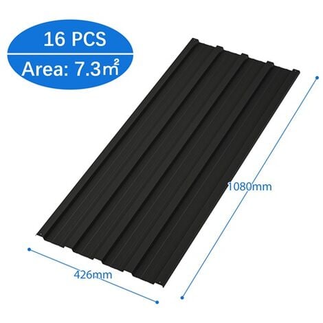 BIRCHTREE 16PCS Galvanized Metal Roof Sheets Panels Corrugated Roofing Garage Shed RSS01 Black