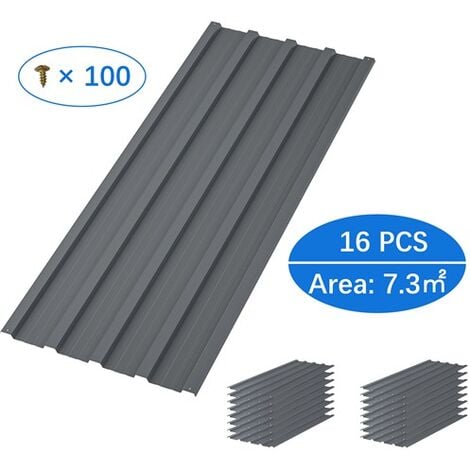 BIRCHTREE 16PCS Galvanized Metal Roof Sheets Panels Corrugated Roofing Garage Shed RSS01 Grey
