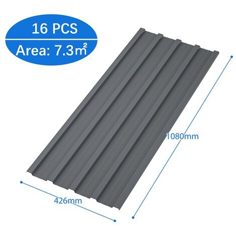 BIRCHTREE 16PCS Galvanized Metal Roof Sheets Panels Corrugated Roofing Garage Shed RSS01 Grey