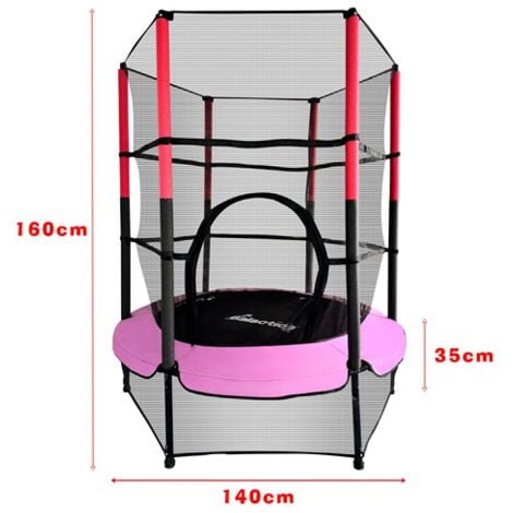 GALACTICA Children’s Mini Trampoline With Safety Net – 4.5FT Kids Rebounder Pink