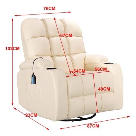 WestWood Leather Massage Sofa Swivel Chair Cinema Recliner Heating Function MLS12 Cream
